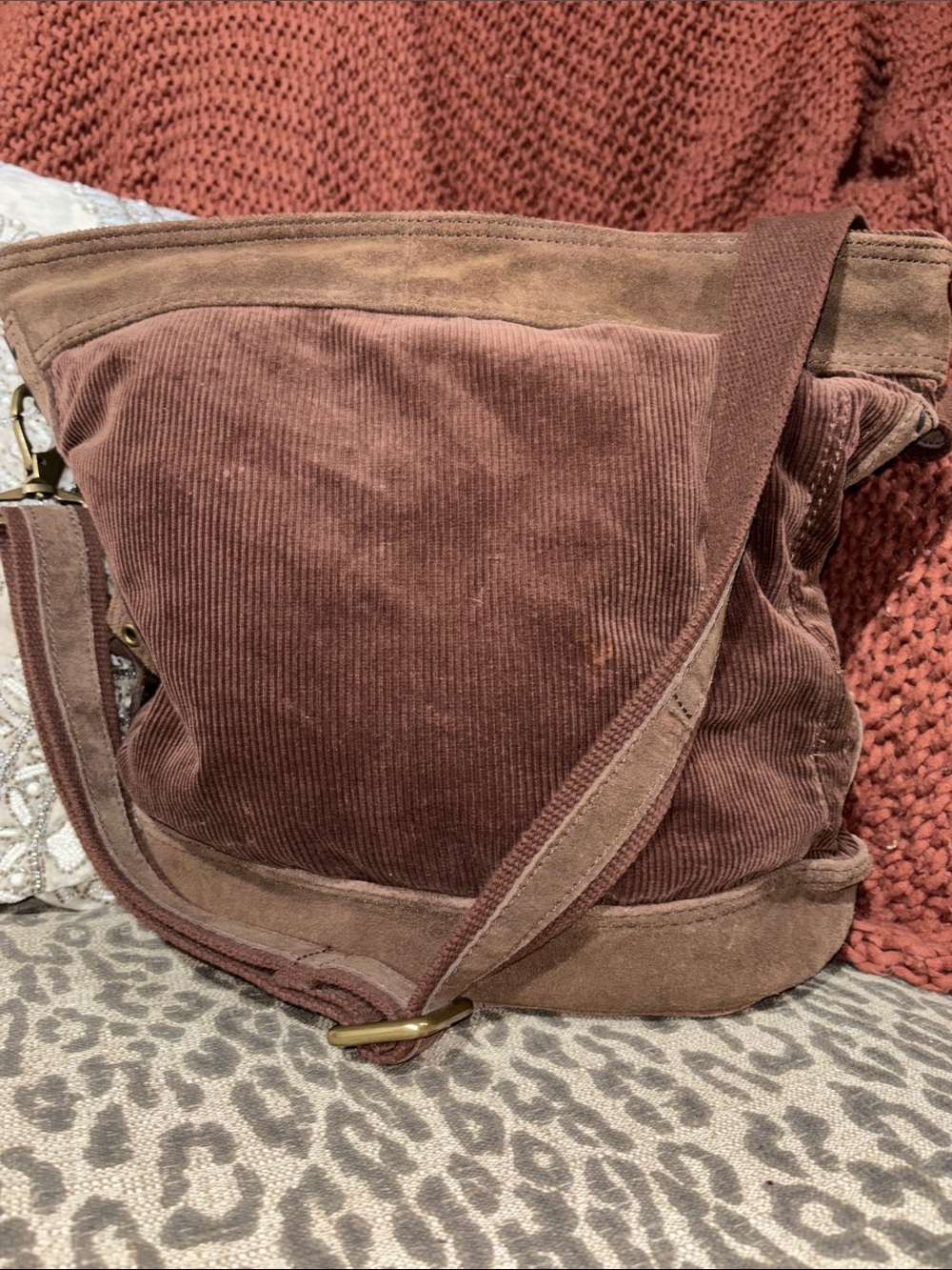 Vintage lucky brand corduroy crossbody chocolate brown corduroy casual bag